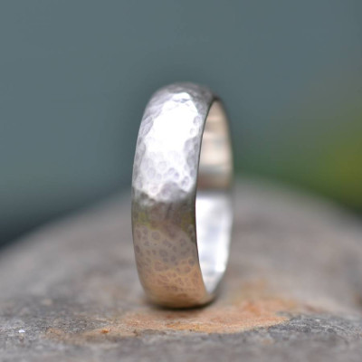 Handmade Silver Wedding Personalised Ring Lightly Hammered Finish - AMAZINGNECKLACE.COM