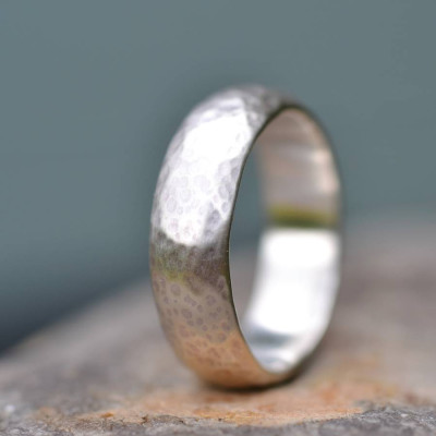 Handmade Silver Wedding Personalised Ring Lightly Hammered Finish - AMAZINGNECKLACE.COM