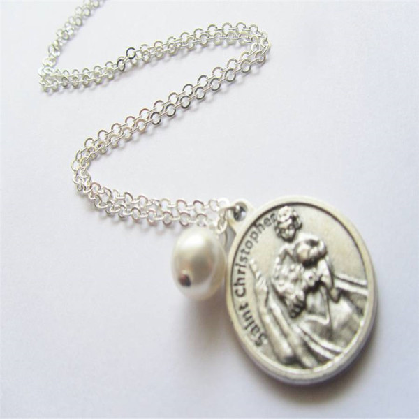 Large St Christopher Charm Personalised Necklace - AMAZINGNECKLACE.COM