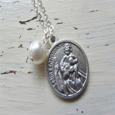 Large St Christopher Charm Personalised Necklace - AMAZINGNECKLACE.COM