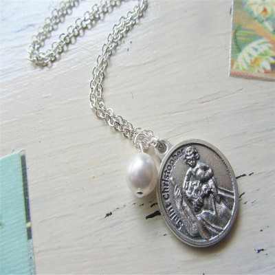 Large St Christopher Charm Personalised Necklace - AMAZINGNECKLACE.COM