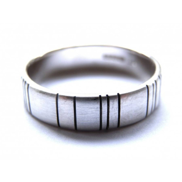 Mens Silver Barcode Oxidized Personalised Ring - AMAZINGNECKLACE.COM