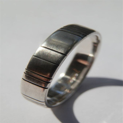 Mens Silver Barcode Oxidized Personalised Ring - AMAZINGNECKLACE.COM