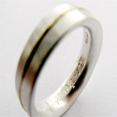 Medium Sterling Silver Personalised Ring With 18ct Gold Detail - AMAZINGNECKLACE.COM