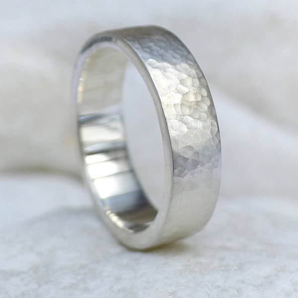 Mens Hammered Personalised Ring, Silver Or 18ct Gold - AMAZINGNECKLACE.COM