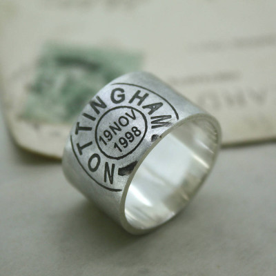 Mens Personalised Place And Date Ring - AMAZINGNECKLACE.COM