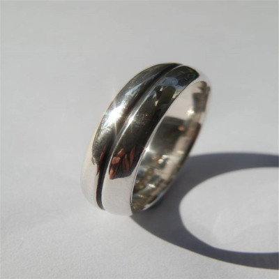 Mens Silver Oxidized Band Personalised Ring - AMAZINGNECKLACE.COM