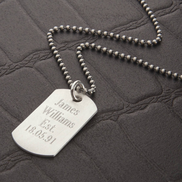 Personalised Brushed Sterling Silver Dog Tag Necklace - AMAZINGNECKLACE.COM