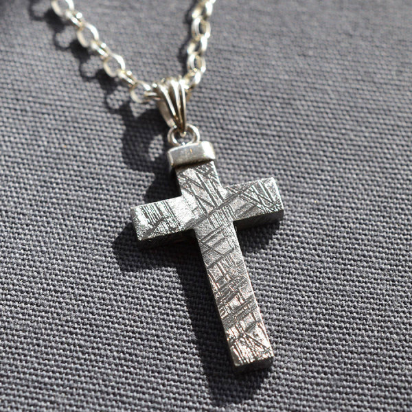 Meteorite And Silver Cross Personalised Necklace - AMAZINGNECKLACE.COM