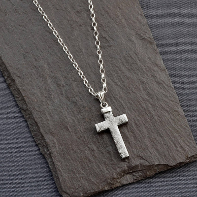 Meteorite And Silver Cross Personalised Necklace - AMAZINGNECKLACE.COM