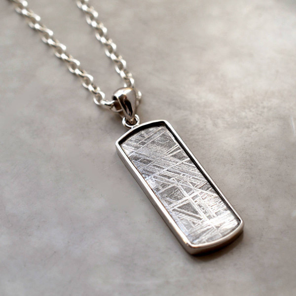 Meteorite And Silver Rectangular Personalised Necklace - AMAZINGNECKLACE.COM