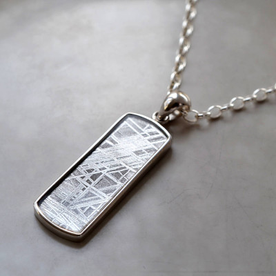 Meteorite And Silver Rectangular Personalised Necklace - AMAZINGNECKLACE.COM