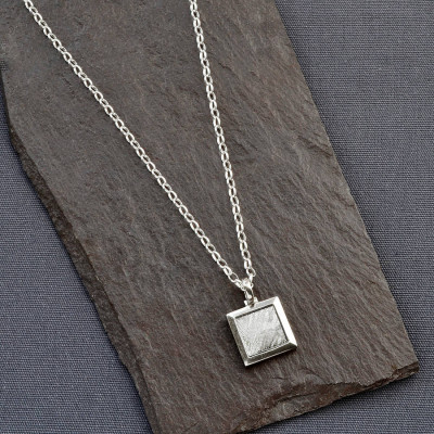 Meteorite And Silver Square Personalised Necklace - AMAZINGNECKLACE.COM