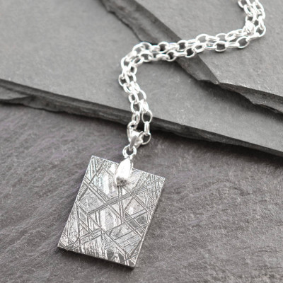Meteorite And Silver Tag Personalised Necklace - AMAZINGNECKLACE.COM