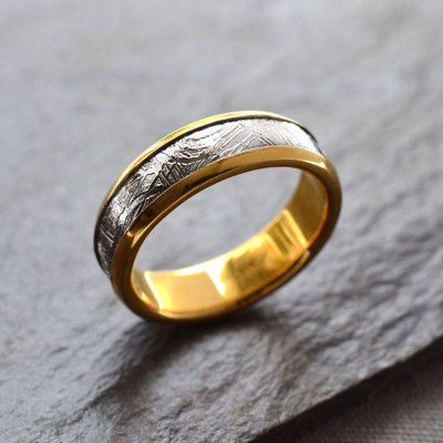 Meteorite Inlaid Gold Plated Personalised Ring - AMAZINGNECKLACE.COM