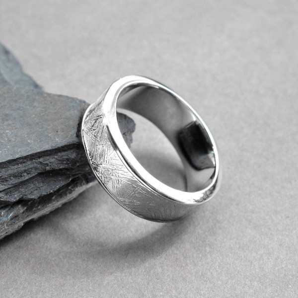 Meteorite Inlaid Silver Personalised Ring - AMAZINGNECKLACE.COM