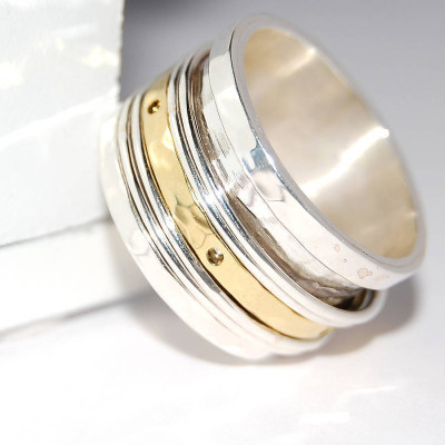 Silver And Gold Spinning Band Personalised Ring - AMAZINGNECKLACE.COM