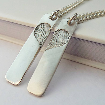 Pair Of Inked Fingerprint Heart Pendant Personalised Necklaces - AMAZINGNECKLACE.COM