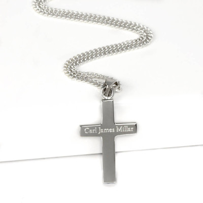 Personalised Mens Silver Cross Pendant - AMAZINGNECKLACE.COM