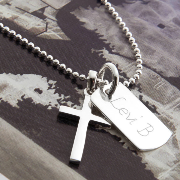 Personalised Sterling Silver Cross And Dogtag Necklace - AMAZINGNECKLACE.COM