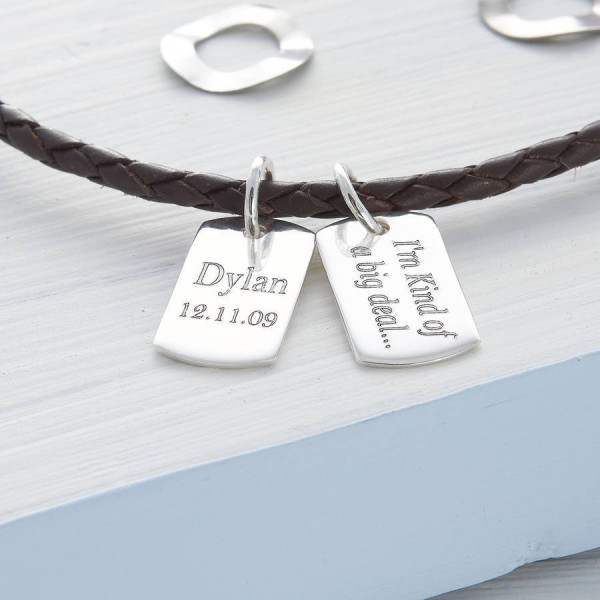 Personalised Silver Mini Dog Tag Leather Necklace - AMAZINGNECKLACE.COM