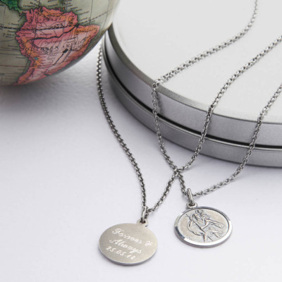 Personalised Silver St Christpher Medal Necklace - AMAZINGNECKLACE.COM