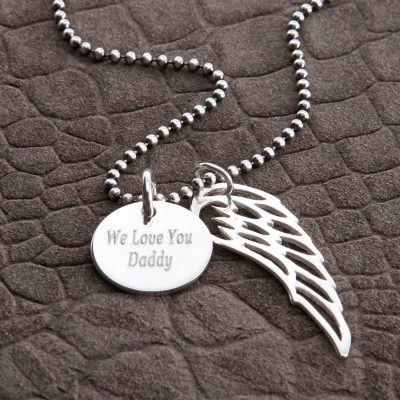 Personalised Sterling Silver Wing And Disc Pendant - AMAZINGNECKLACE.COM