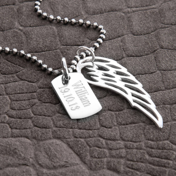 Personalised Sterling Silver Wing And Dogtag Pendant - AMAZINGNECKLACE.COM