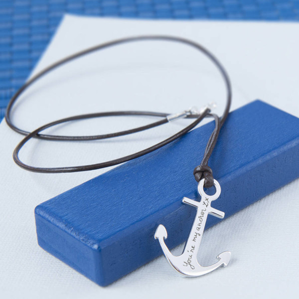 Mens Personalised Sterling Silver Anchor Necklace - AMAZINGNECKLACE.COM