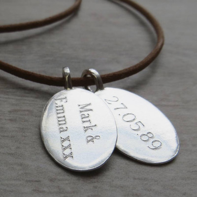 Silver Tag amp Leather Cord Personalised Necklace - AMAZINGNECKLACE.COM