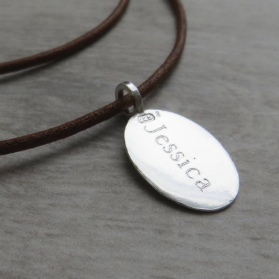 Silver Tag amp Leather Cord Personalised Necklace - AMAZINGNECKLACE.COM