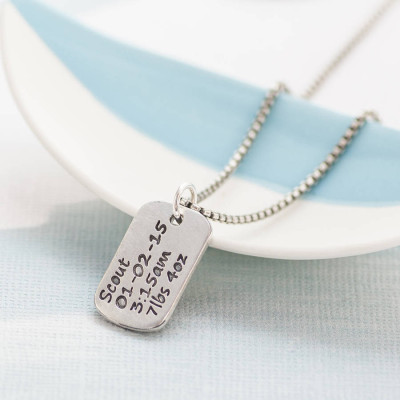 Personalised Dog Tag Necklace With Baby Birth Info - AMAZINGNECKLACE.COM