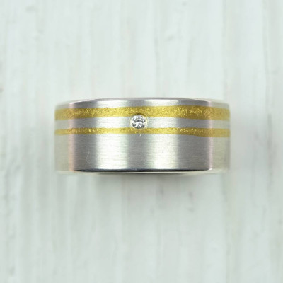 Silver And Finegold Diamond Personalised Ring - AMAZINGNECKLACE.COM