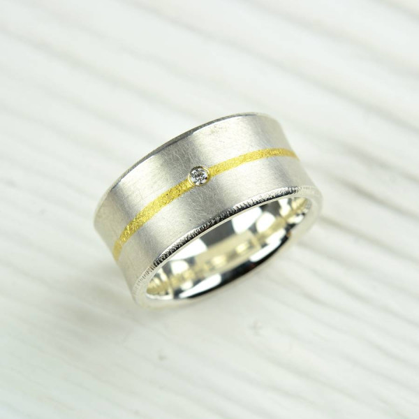 Silver And Fused Gold Diamond Personalised Ring - AMAZINGNECKLACE.COM