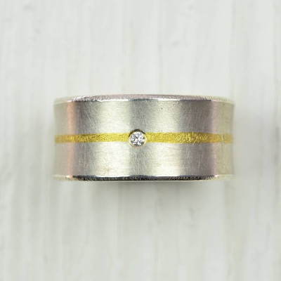 Silver And Fused Gold Diamond Personalised Ring - AMAZINGNECKLACE.COM