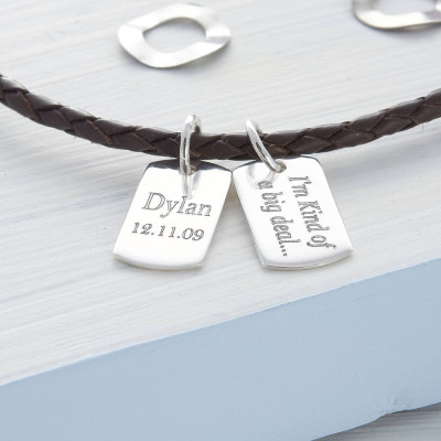 Personalised Silver And Leather Double Dog Tag Necklet - AMAZINGNECKLACE.COM