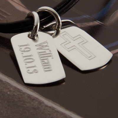 Personalised Silver And Leather Double Dog Tag Necklet - AMAZINGNECKLACE.COM