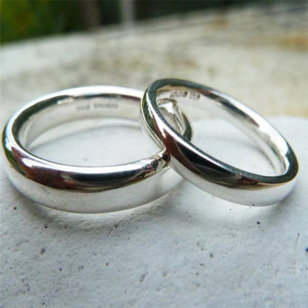 Silver Comfort Fit Wedding Personalised Ring Set - AMAZINGNECKLACE.COM