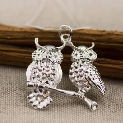 Silver Perched Owls Pendant - AMAZINGNECKLACE.COM