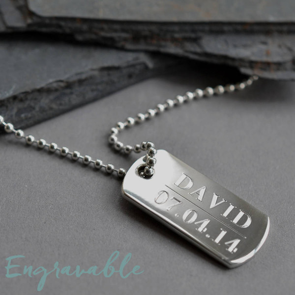 Sterling Silver Solid Dog Tag Personalised Necklace - AMAZINGNECKLACE.COM