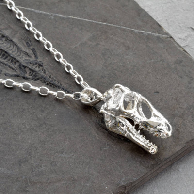 Sterling Silver T Rex Skull Personalised Necklace - AMAZINGNECKLACE.COM