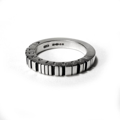 Thick Square Silver Barcode Personalised Ring - AMAZINGNECKLACE.COM
