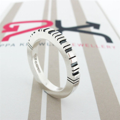 Thick Square Silver Barcode Personalised Ring - AMAZINGNECKLACE.COM