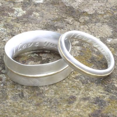 Thin Sterling Silver Personalised Ring With 18ct Yellow Gold Detail - AMAZINGNECKLACE.COM