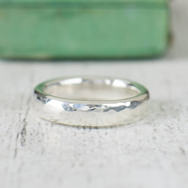 Unisex Hammered Sterling Silver Personalised Ring - AMAZINGNECKLACE.COM