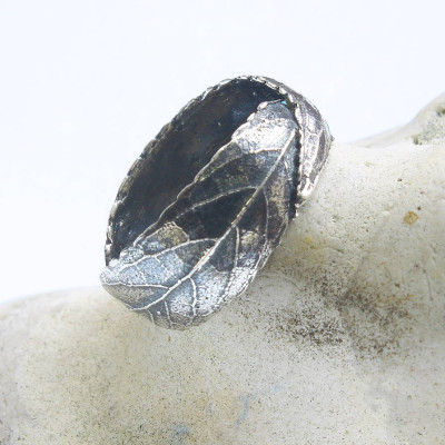 Handmade Woodland Unisex Silver Leaf Personalised Ring - AMAZINGNECKLACE.COM