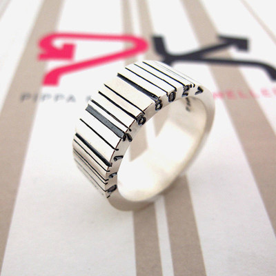 Wide Silver Barcode Personalised Ring - AMAZINGNECKLACE.COM