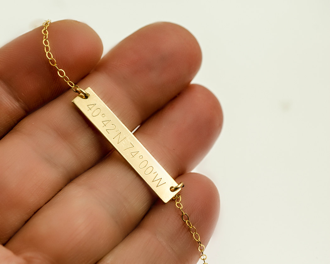 Gold Bar Necklace Kim Kardashian Style-Initial Bar-Gold Name Bar