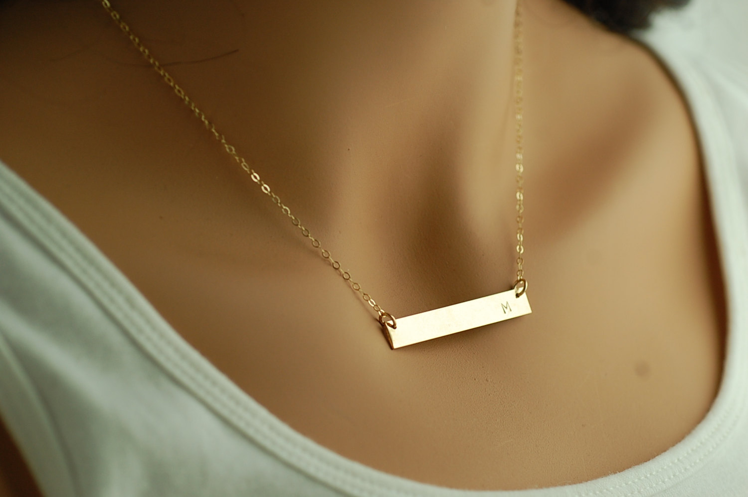Monogram Gold Bar Necklace | Monogram Bar Necklace | Engraved Gold Bar Necklace | Gold Name Bar Necklace