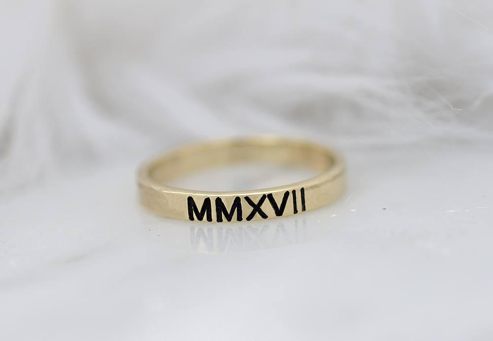 Roman Numeral Ring 18K, Ring 18k Gold Personalized, Real Gold Ring, Solid Gold Ring, Date Ring, Graduate Ring, Stamped Ring, Stacking Ring
